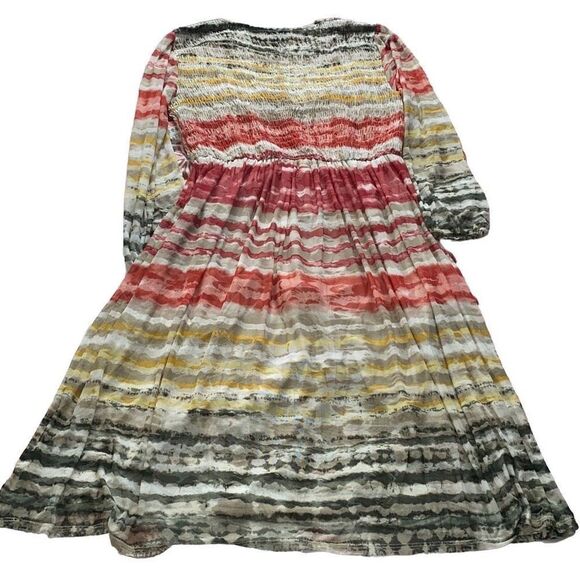 En Focus NWT Midi Dress Long Sleeve Semi-Sheer A-Line Earthy Multicolor 14 XL - Picture 2 of 7